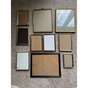 Vintage ornate Picture Frame Lot of 9 Gold Brass Metal Wood Gallery Wall Set